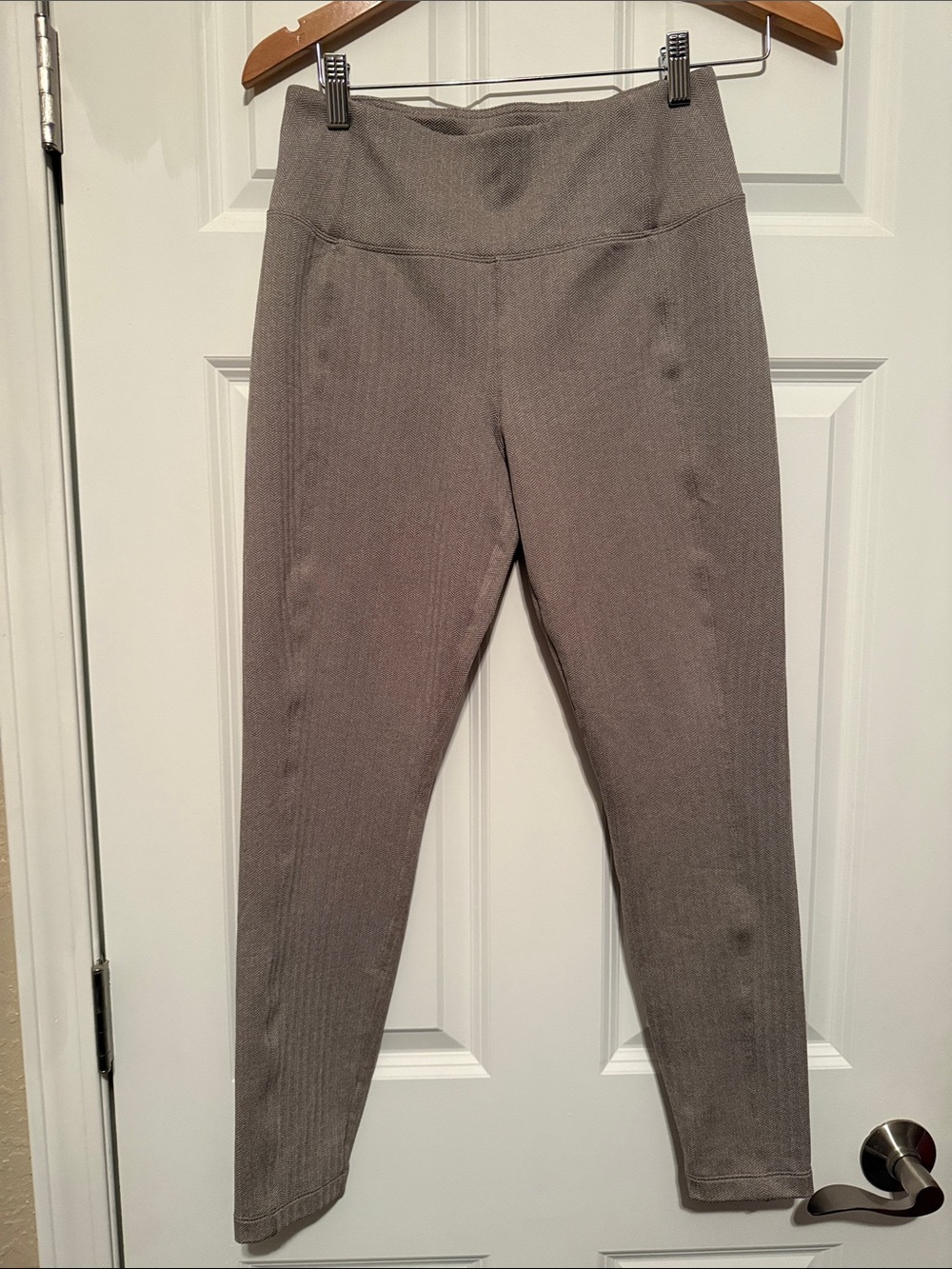 Athleta Taupe Ribbed Delaney Herringbone High-Rise Leggings
